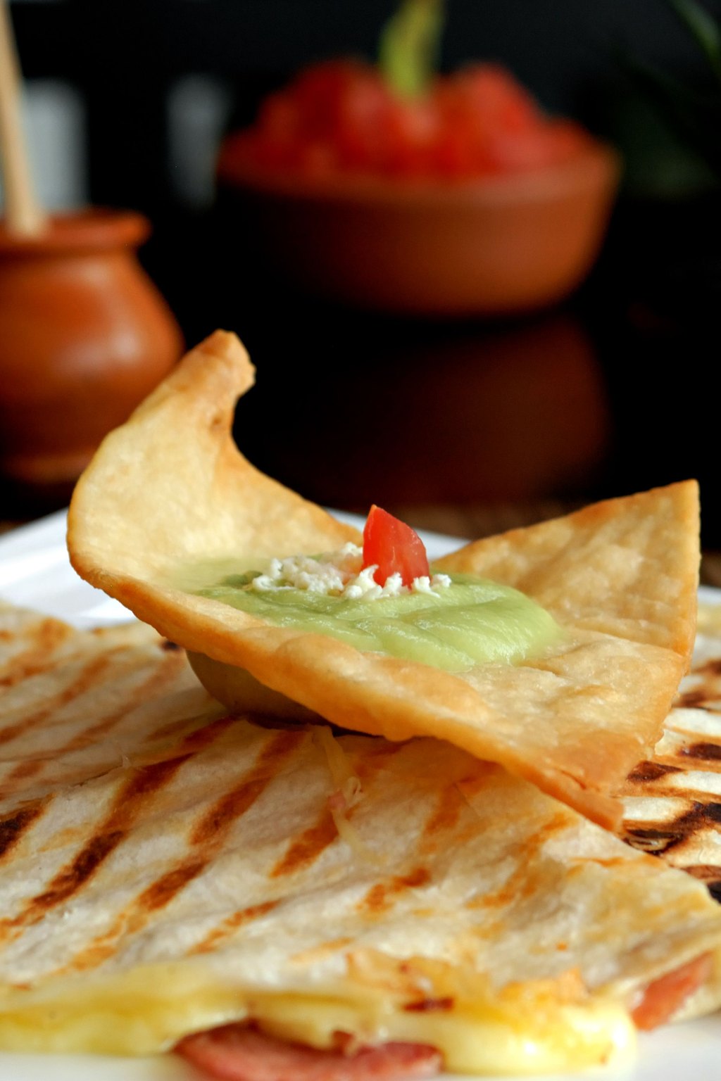 Close up of chicken quesadillas