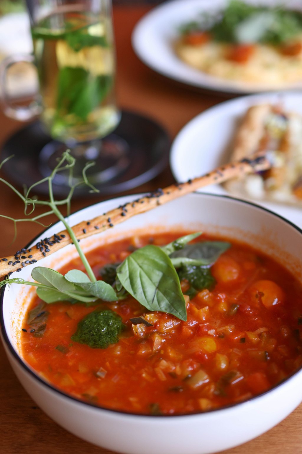 Close up of hamburger soup