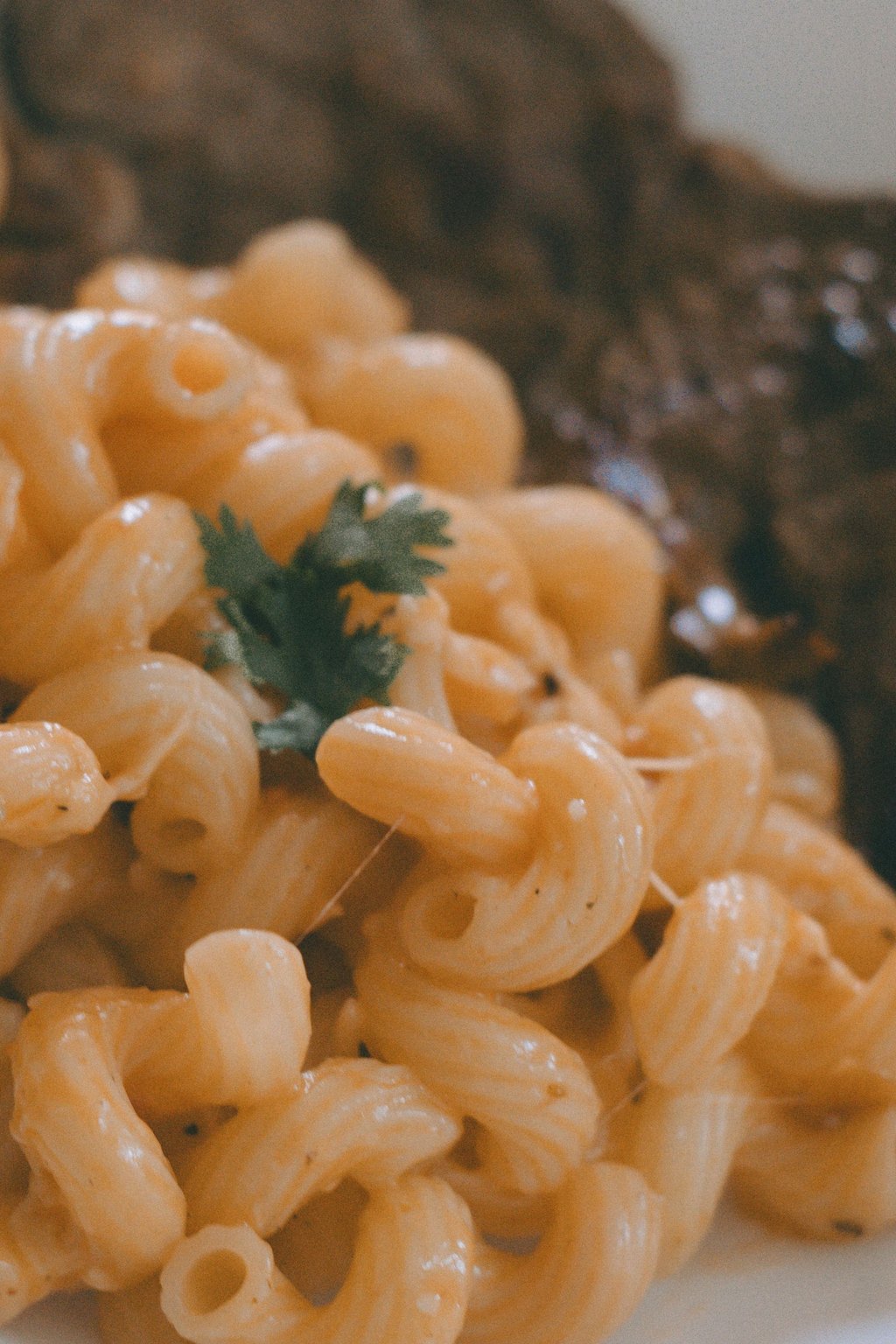 Close up of homemade cheeseburger mac