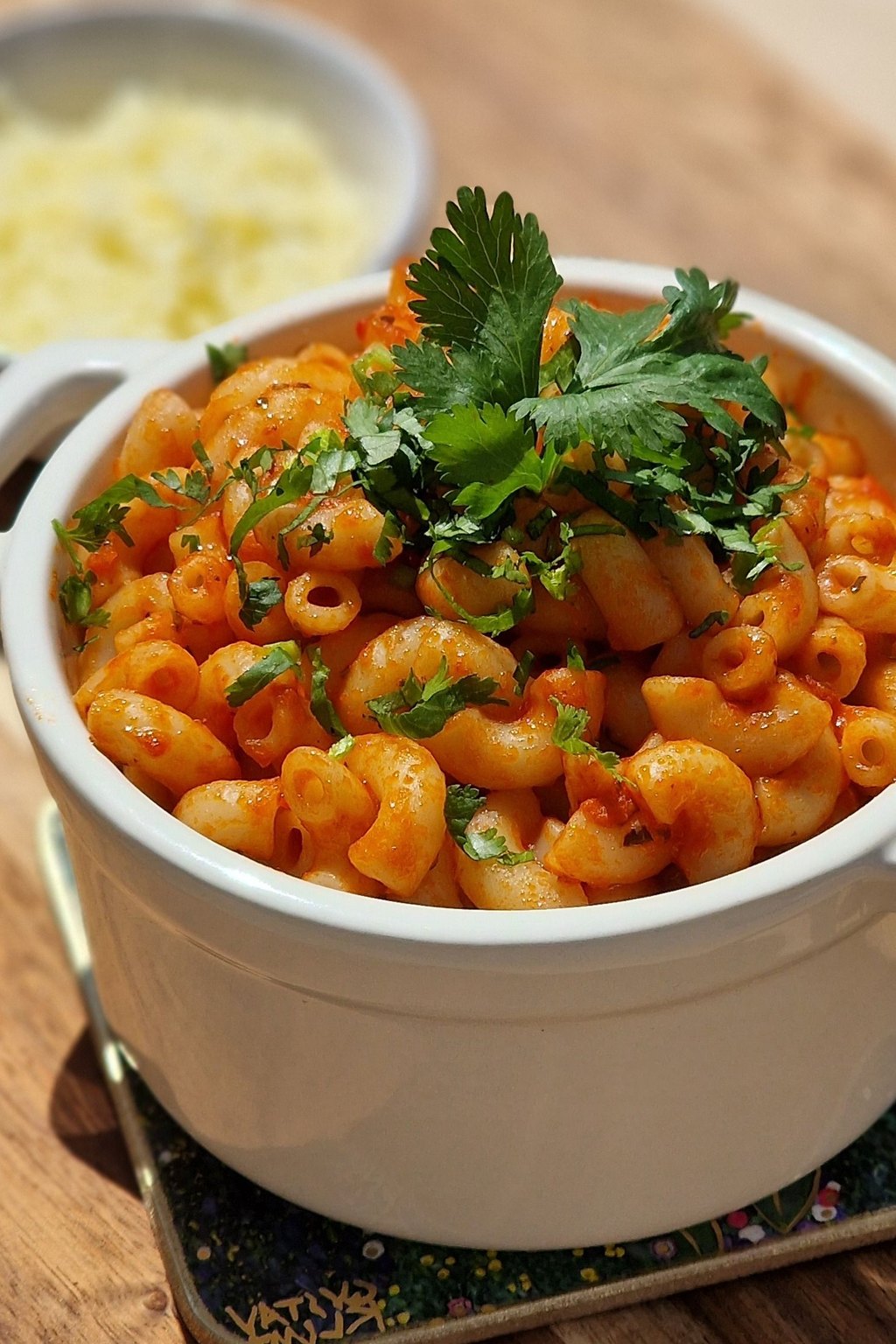 Close up of one pot chili mac