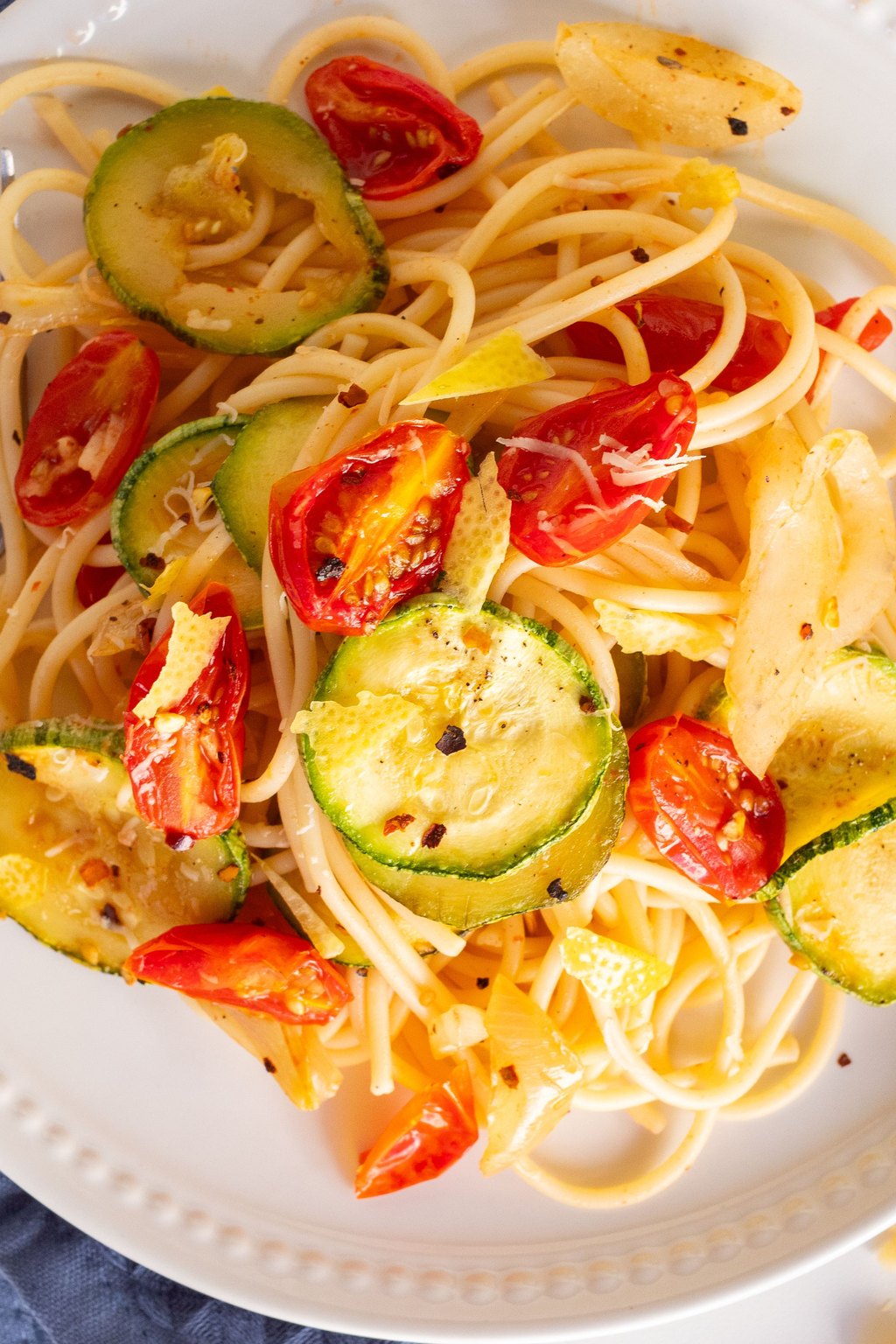 Close up of one pot pasta primavera