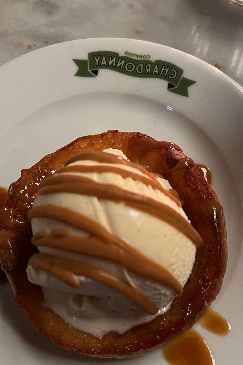 Close up of caramel apple dump cake