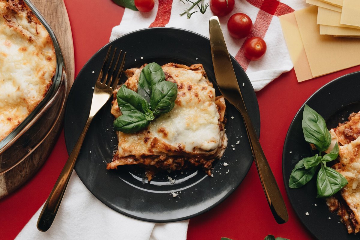 A serving of homemade meat lasagna
