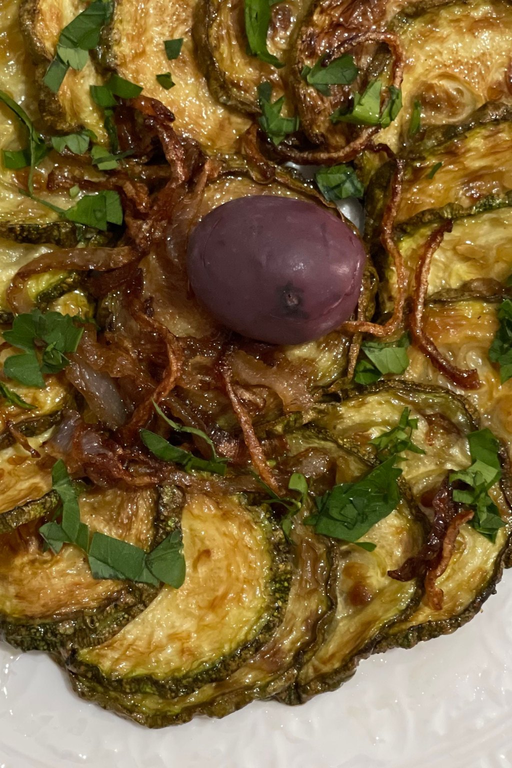 Close up of sauteed zucchini and yellow squash