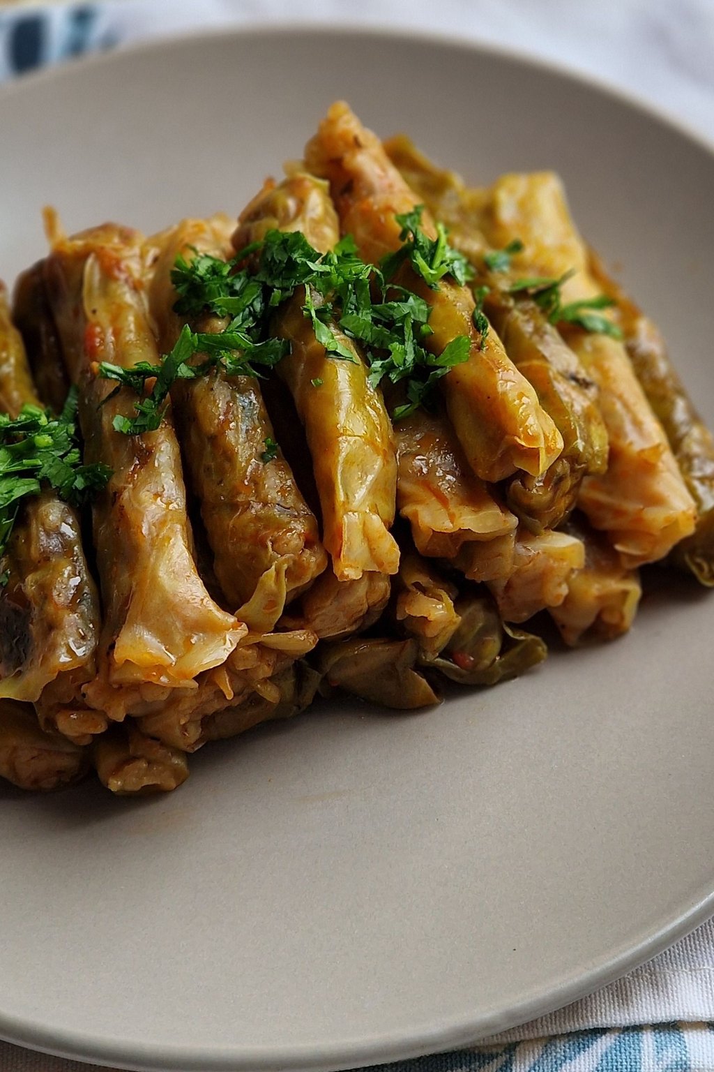 Close up of unstuffed cabbage roll casserole