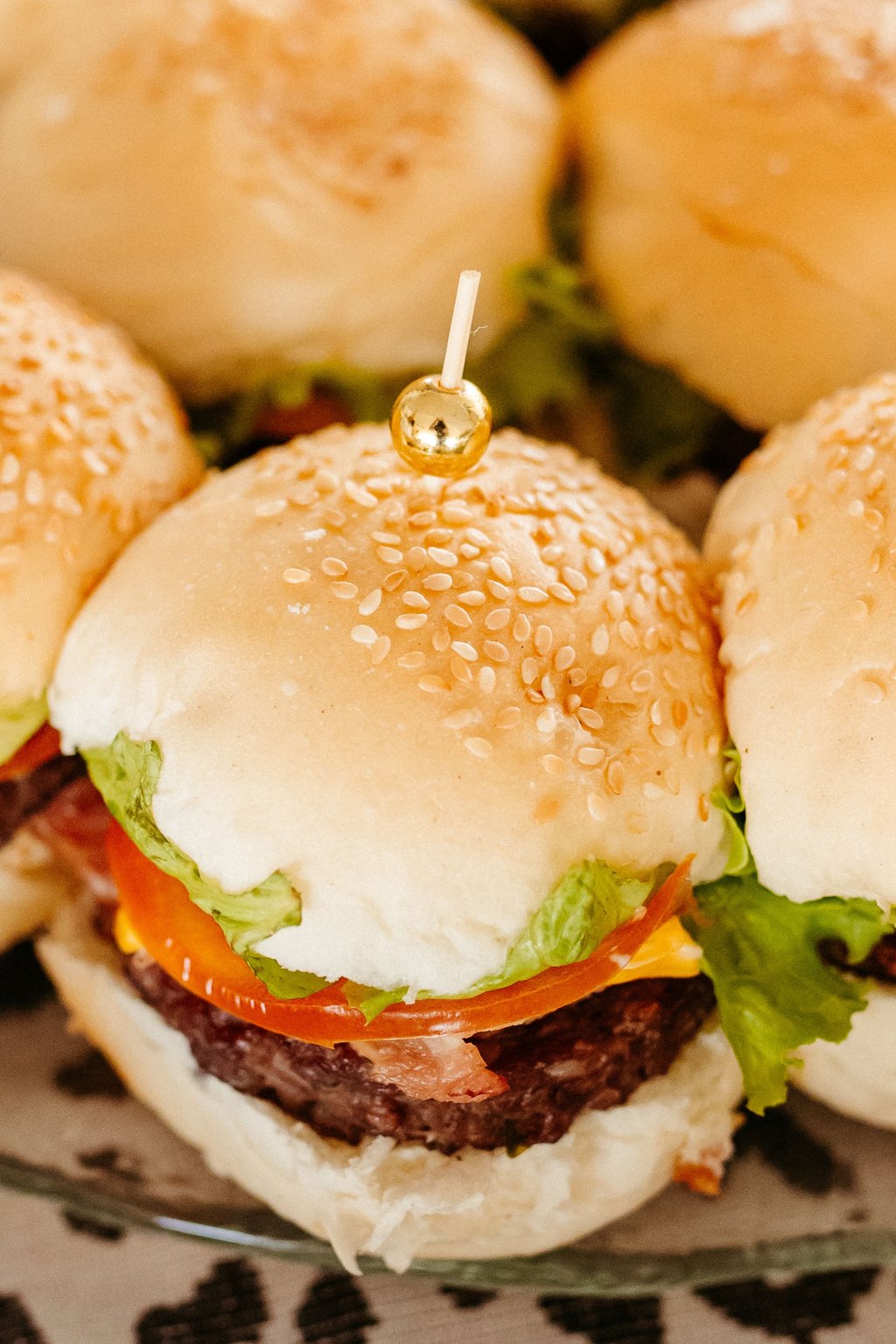 Close up of cheeseburger sliders