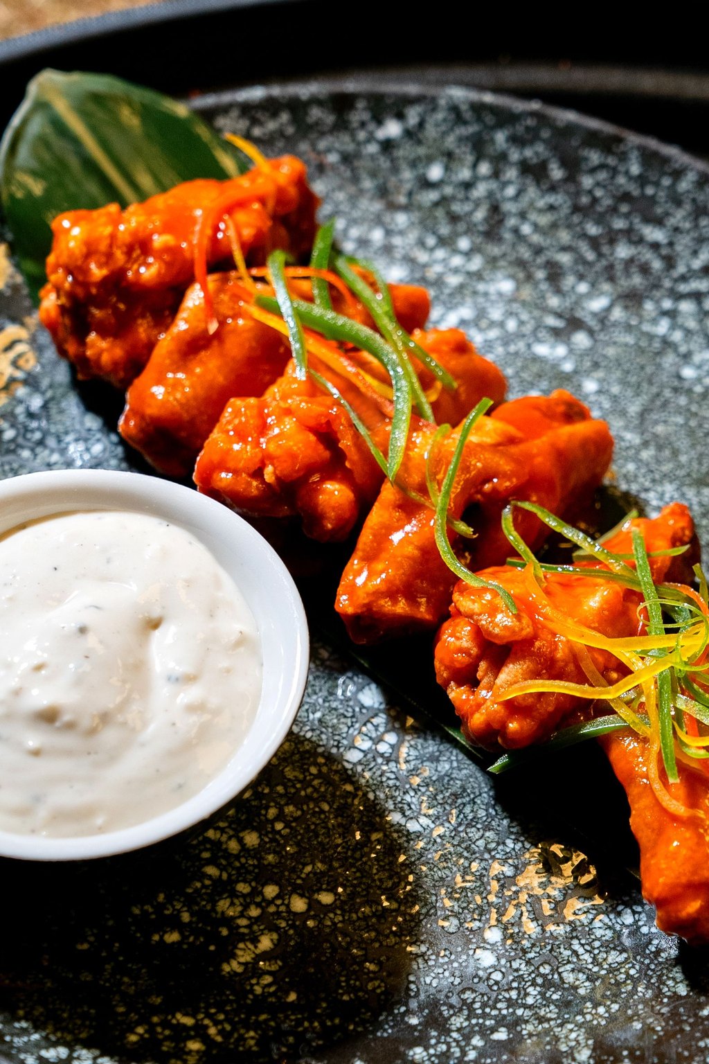 Close up of crispy baked chicken wings