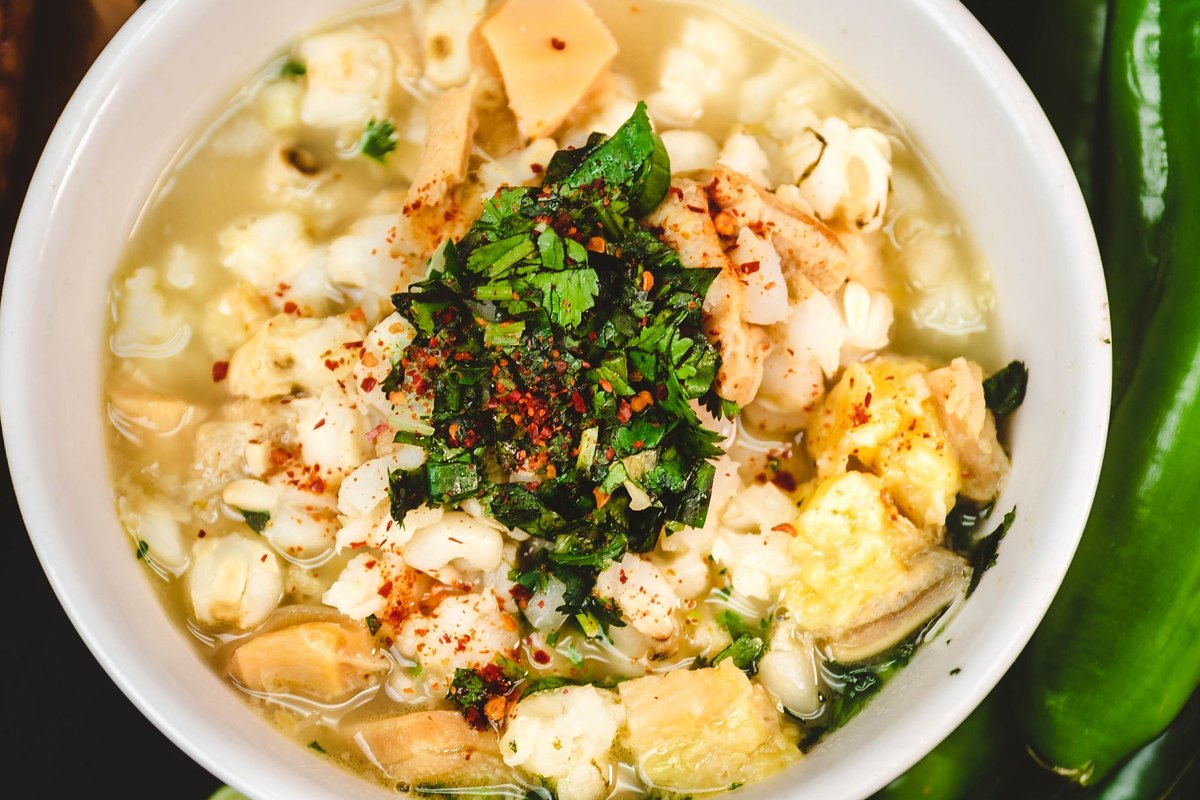 A serving of crockpot chicken tortilla soup