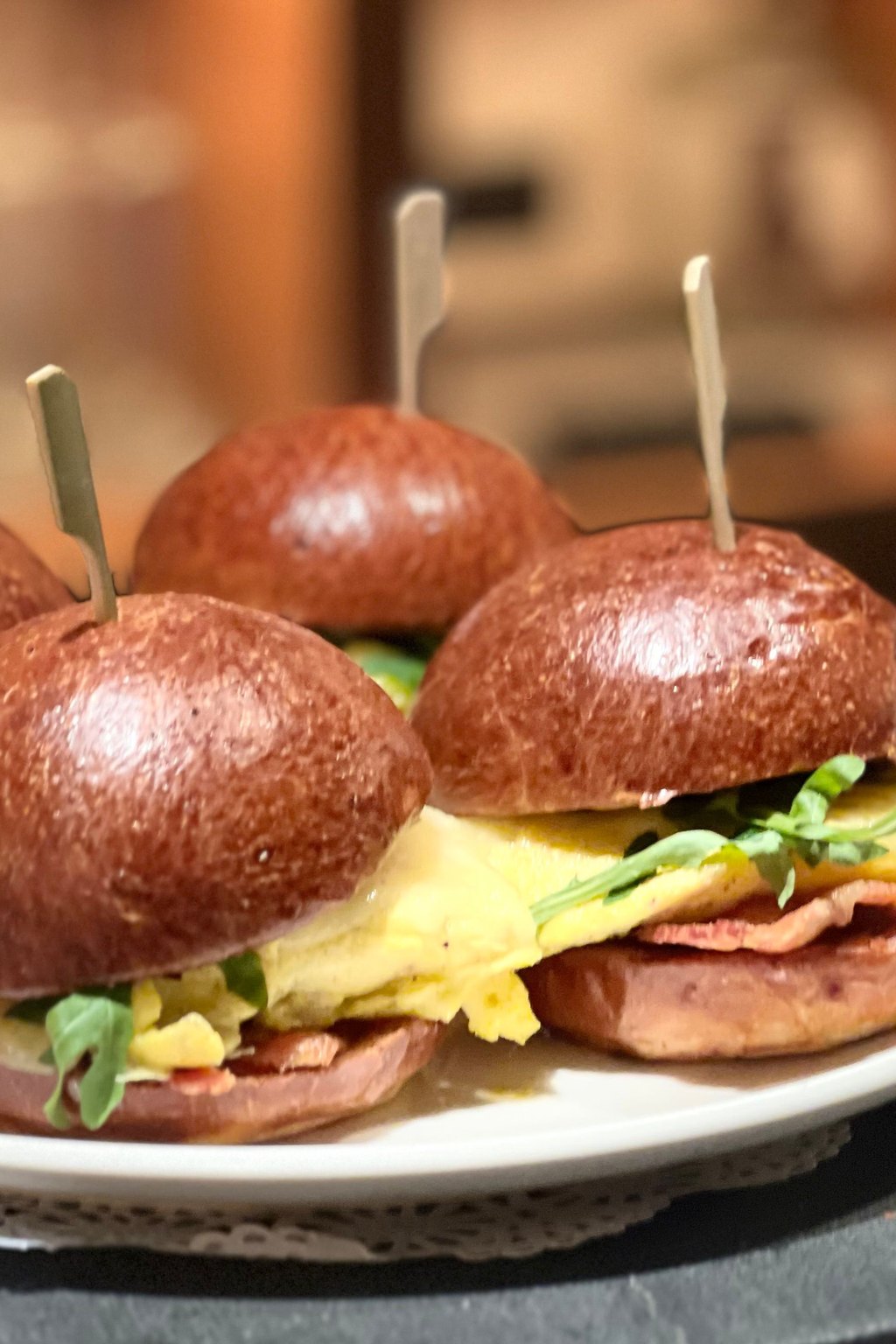 Close up of ham and cheese sliders