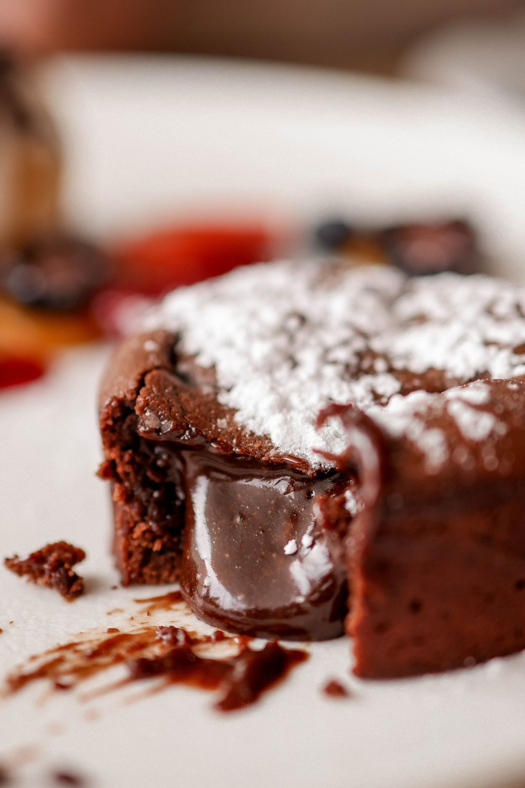 Close up of molten chocolate lava cakes