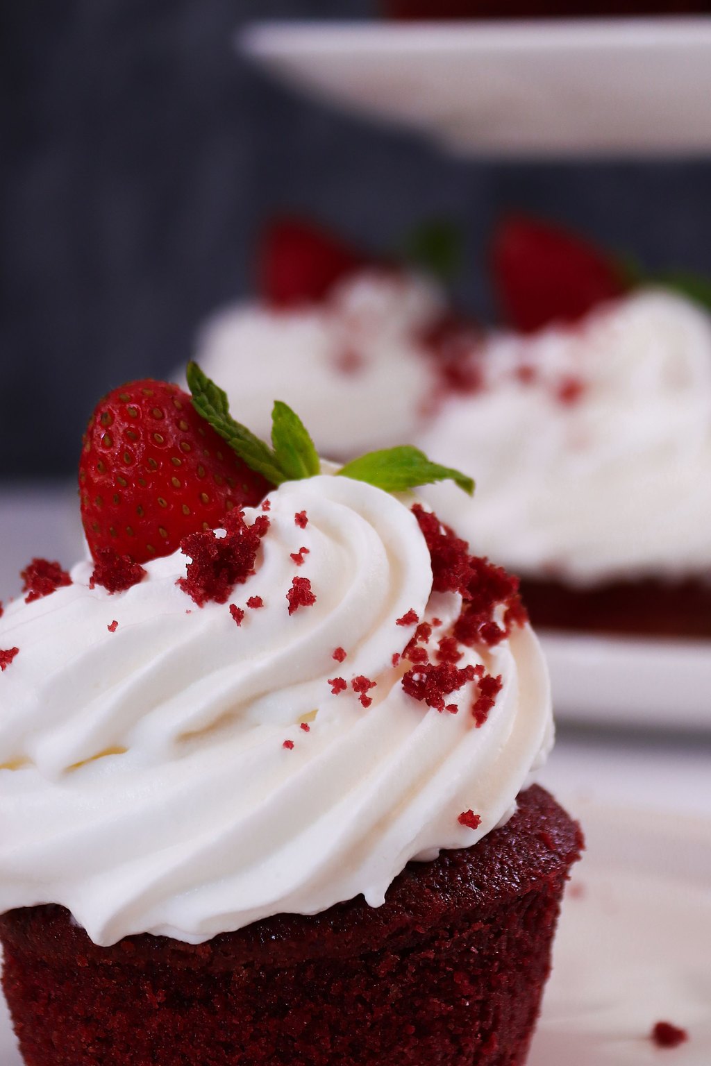 Close up of red velvet cupcakes
