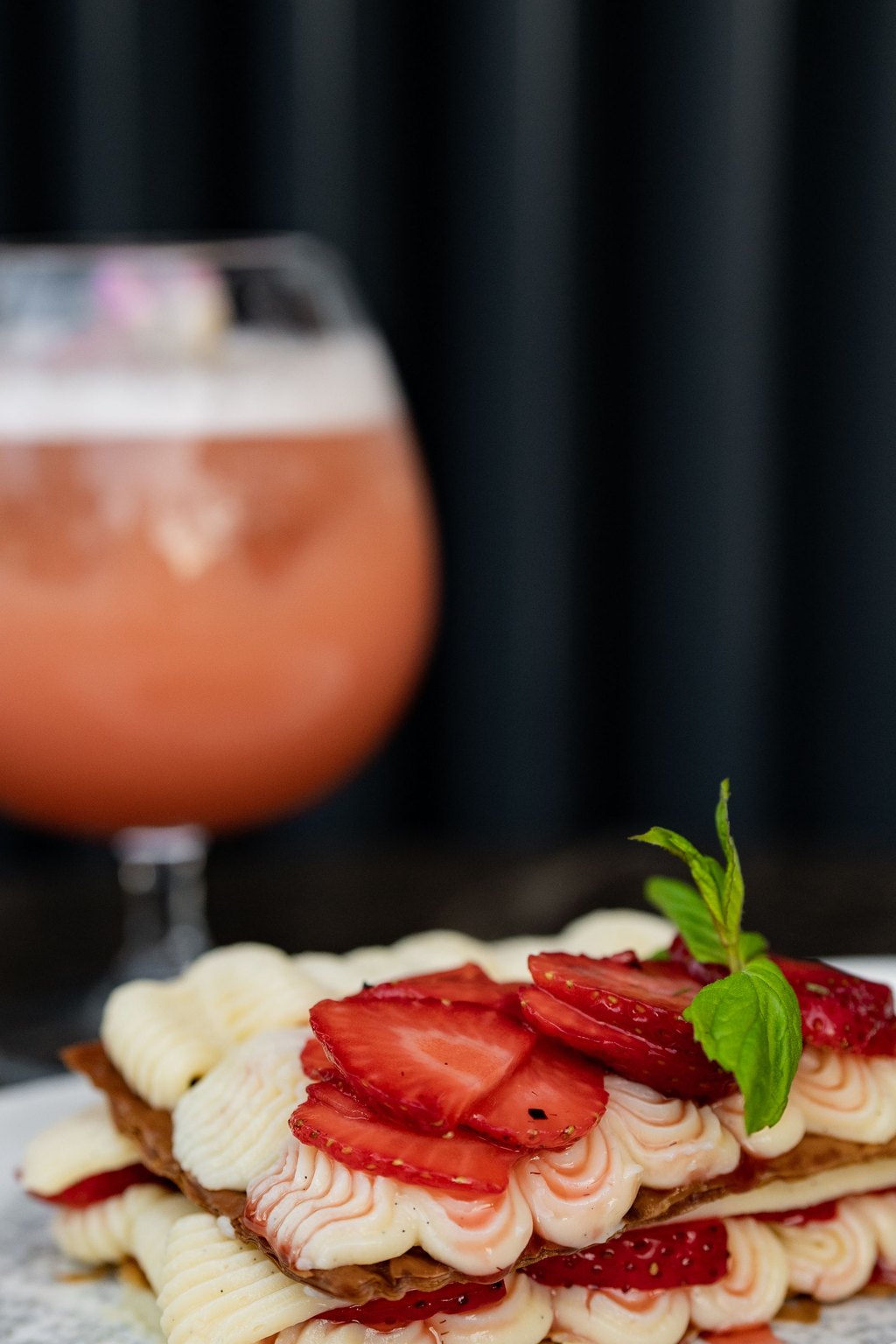 Close up of strawberry pretzel salad