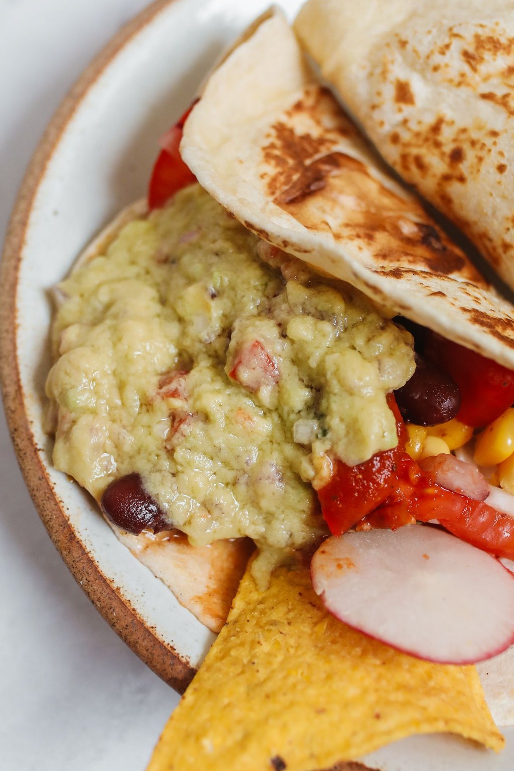 Close up of black bean tacos