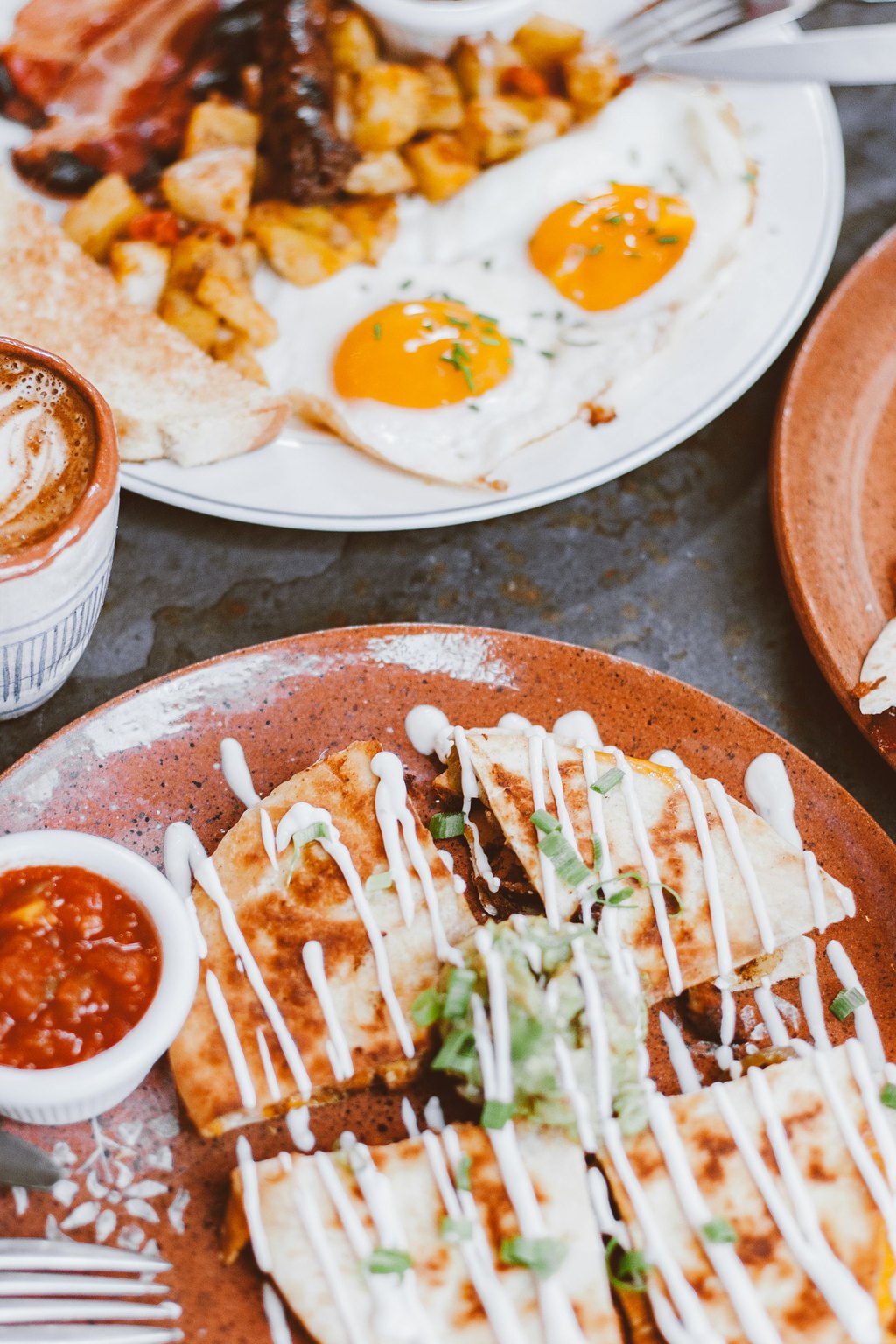 Close up of breakfast quesadillas