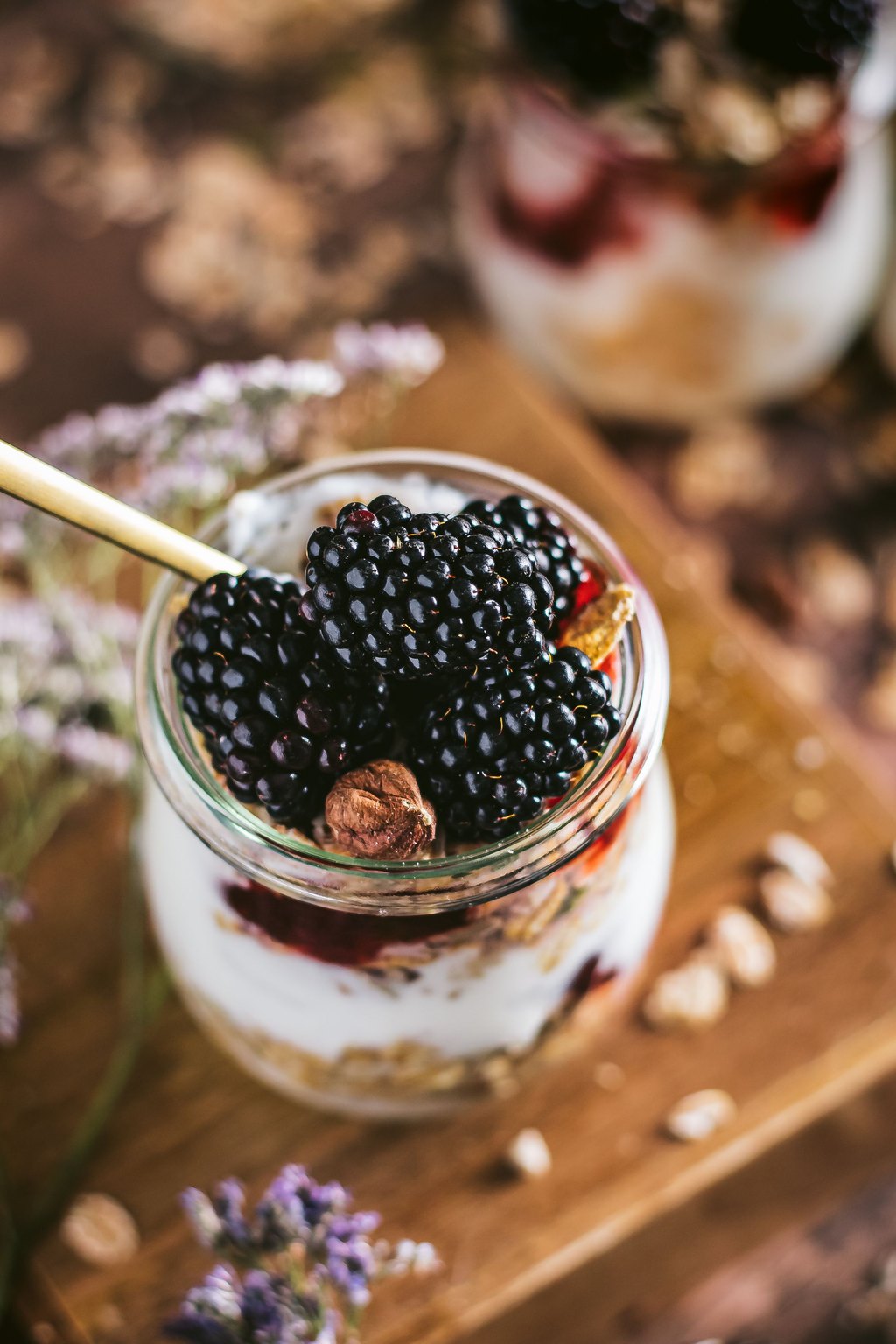 Close up of greek yogurt parfaits