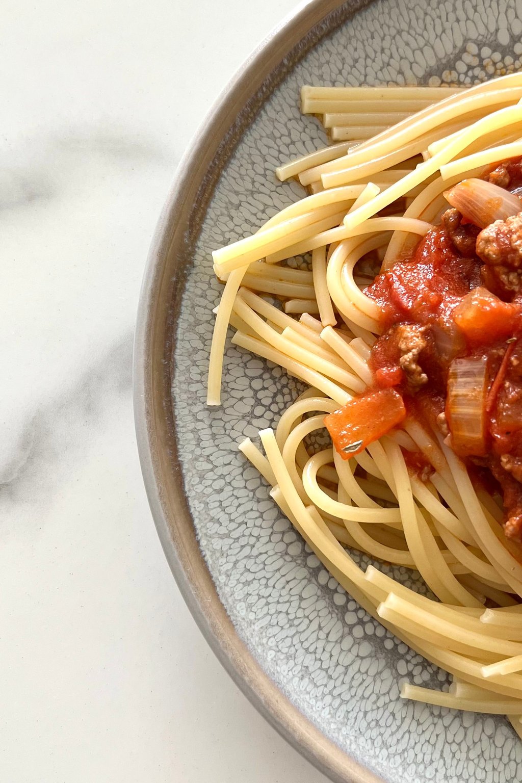 Close up of spaghetti with meat sauce