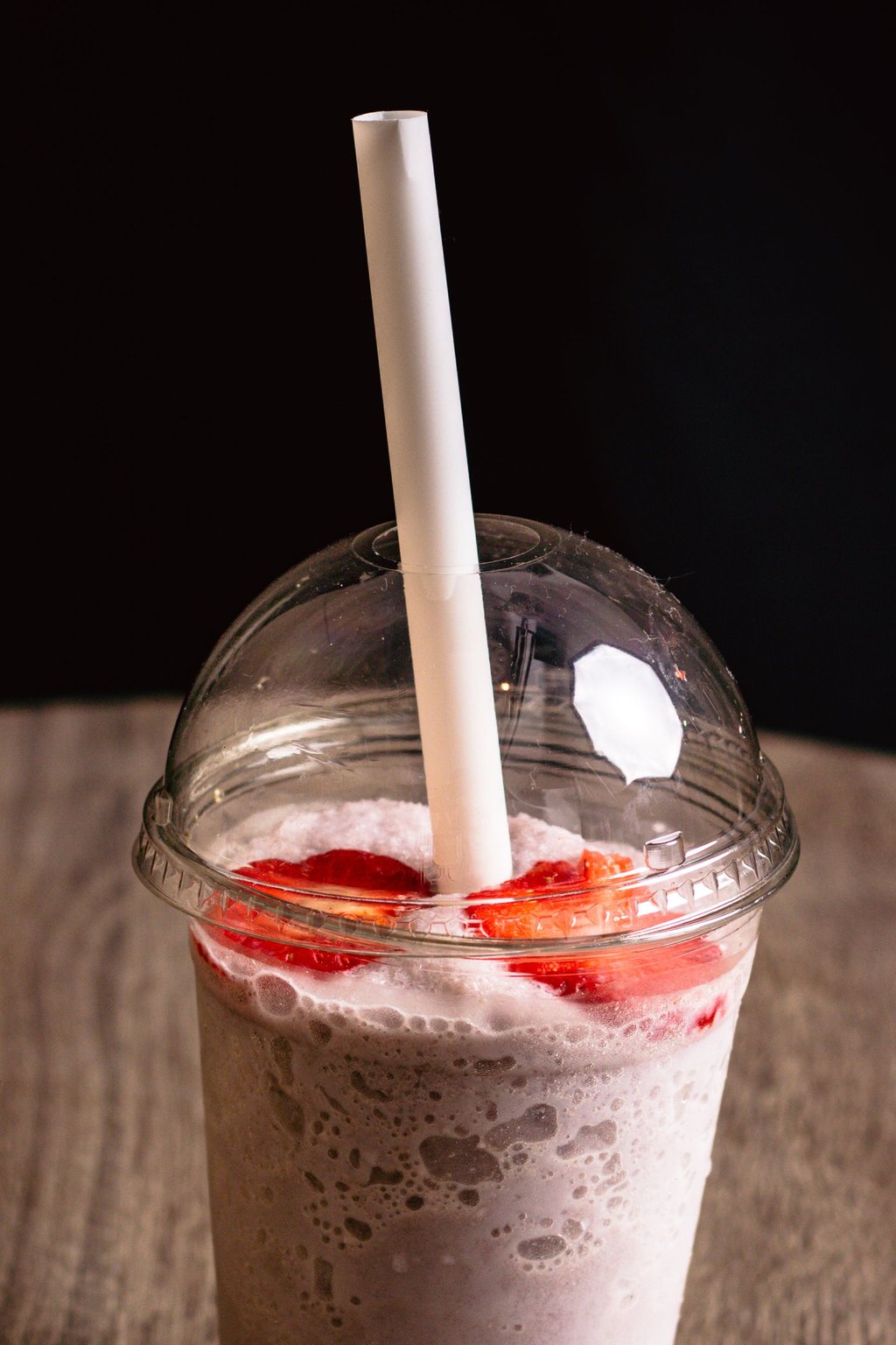 Close up of strawberry banana smoothie