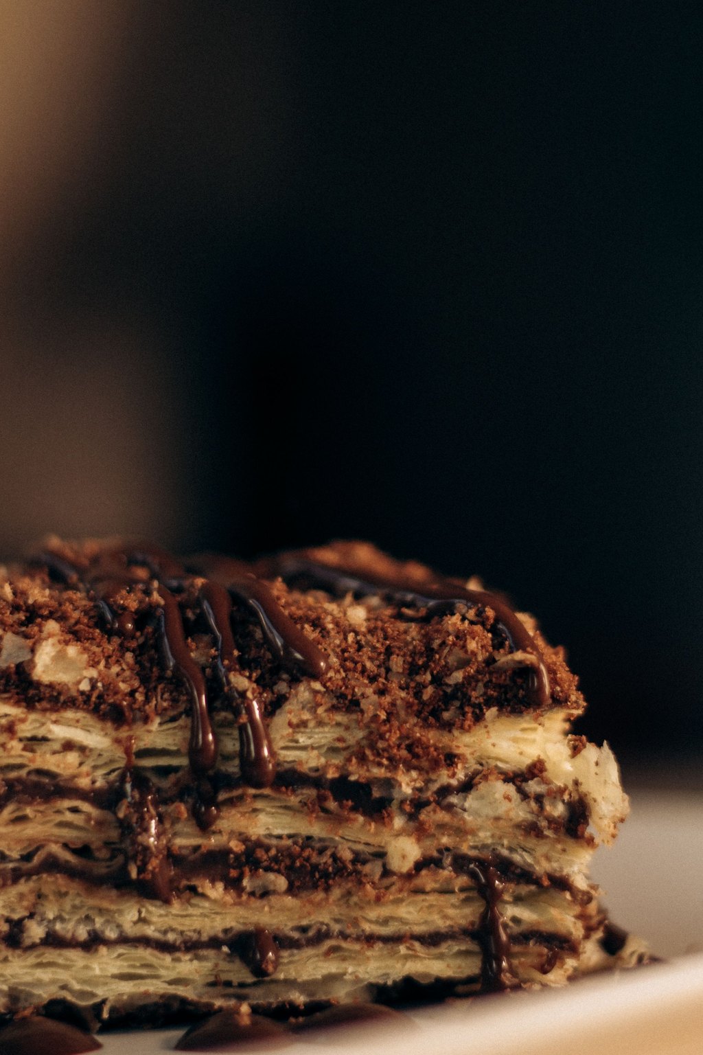 Close up of chocolate eclair cake