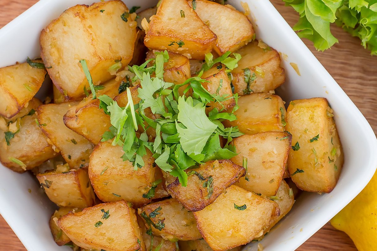 A serving of crispy garlic parmesan potatoes