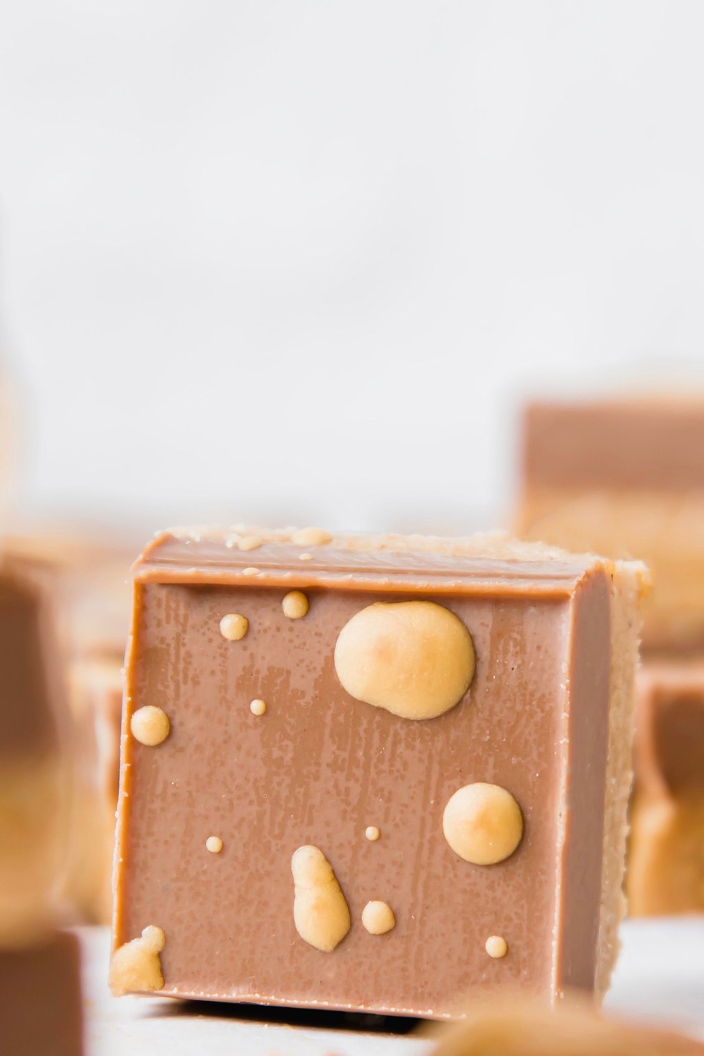 Close up of no bake peanut butter bars