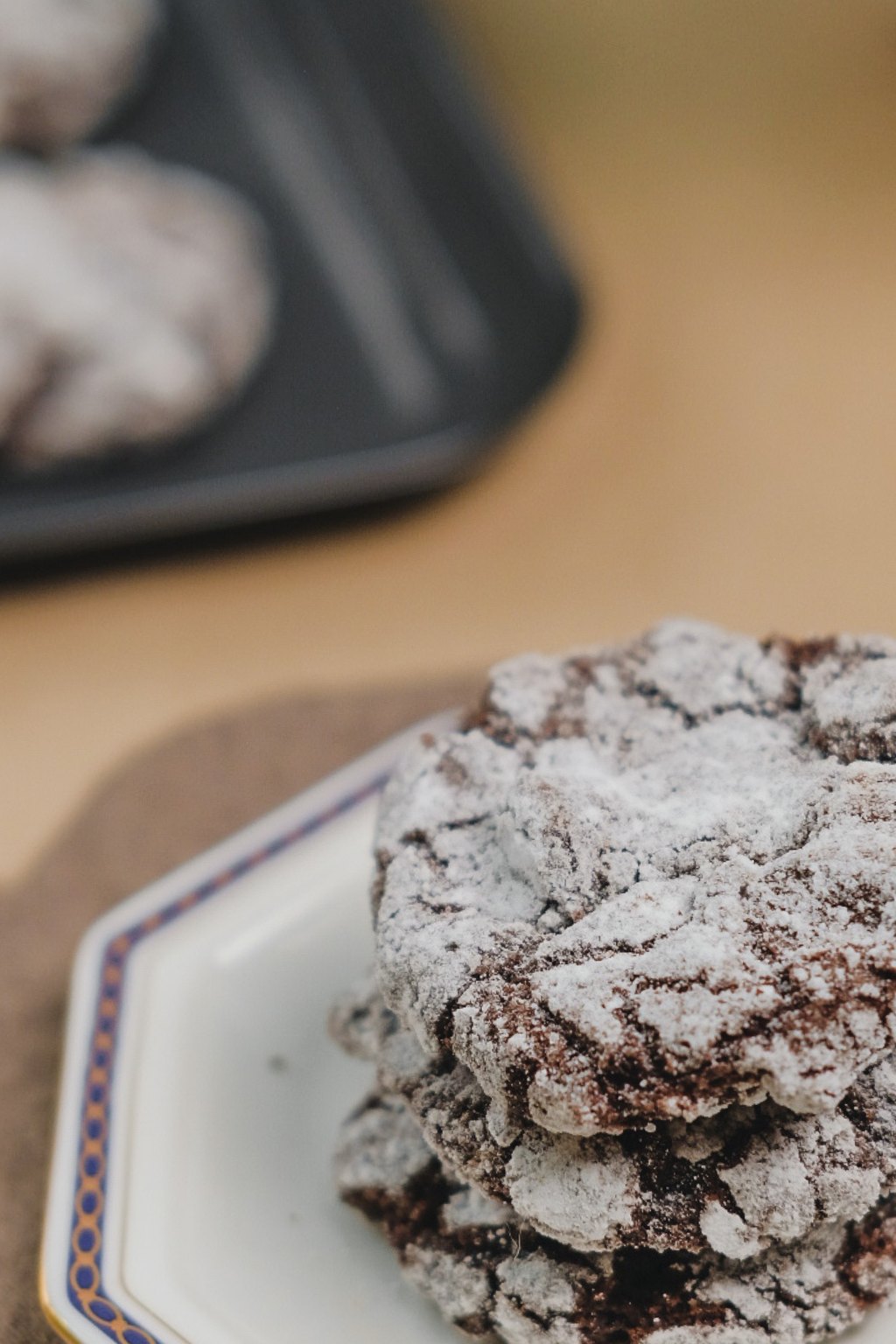 Close up of chocolate crinkle cookies