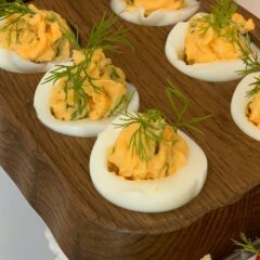 Close up of classic deviled eggs