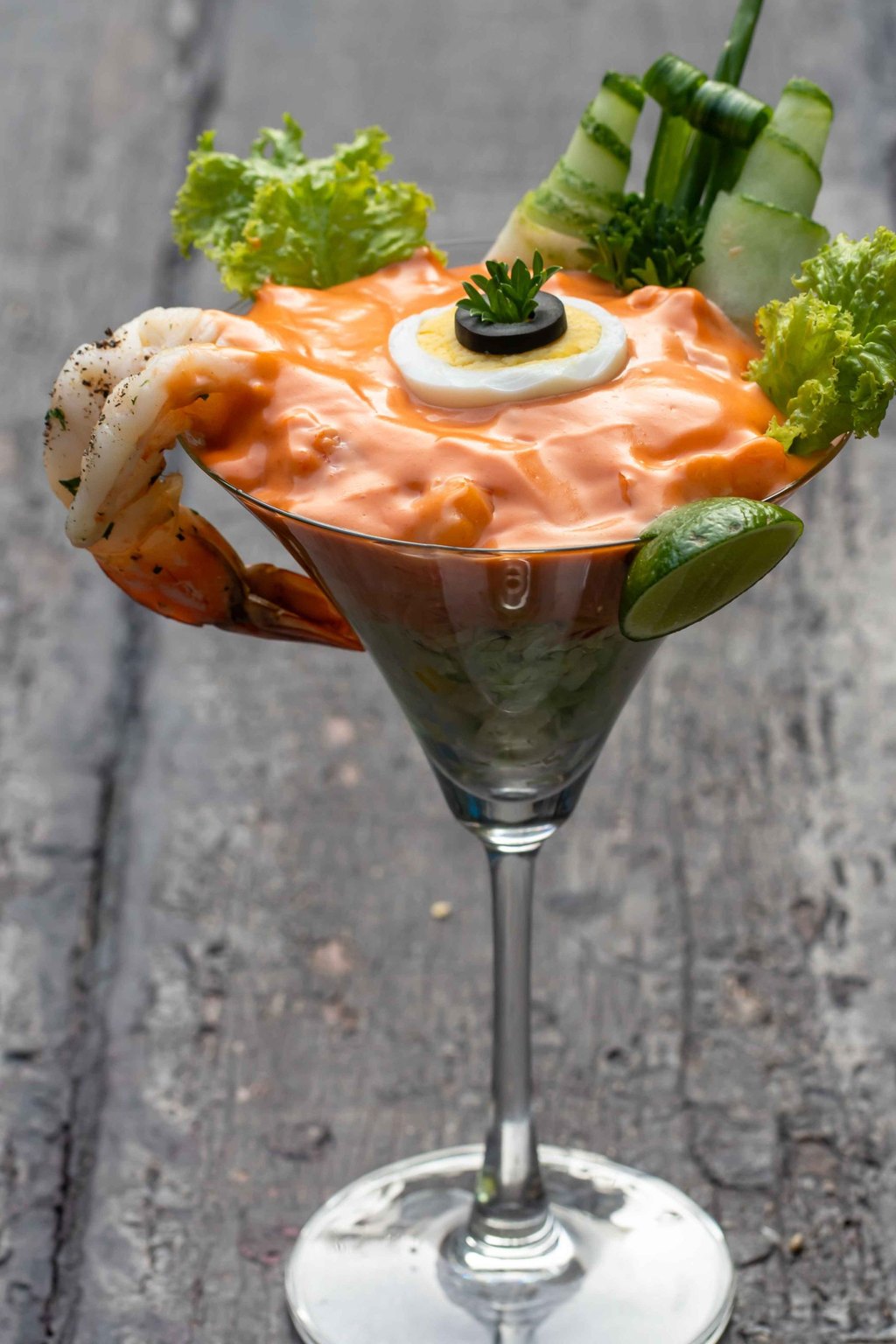 Close up of classic shrimp cocktail