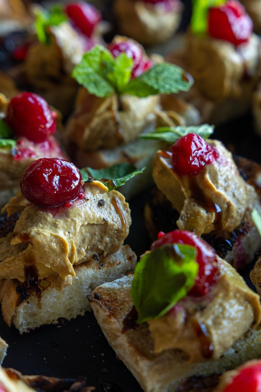 Close up of cranberry brie pastry bites