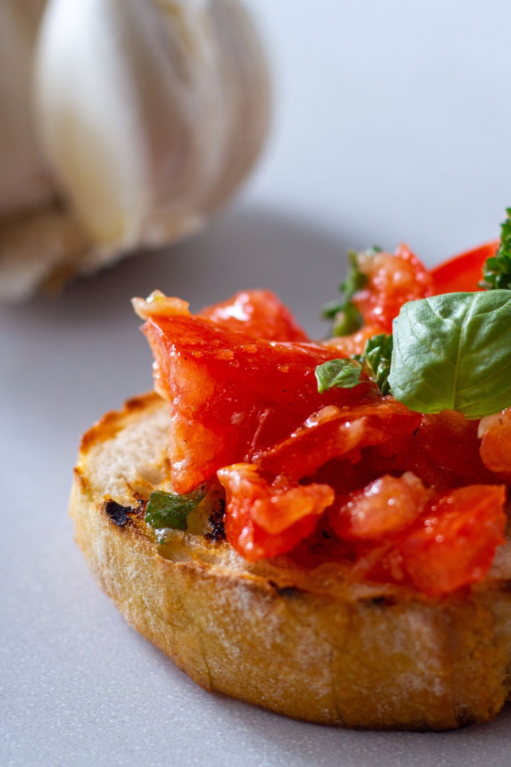 Close up of fresh tomato bruschetta