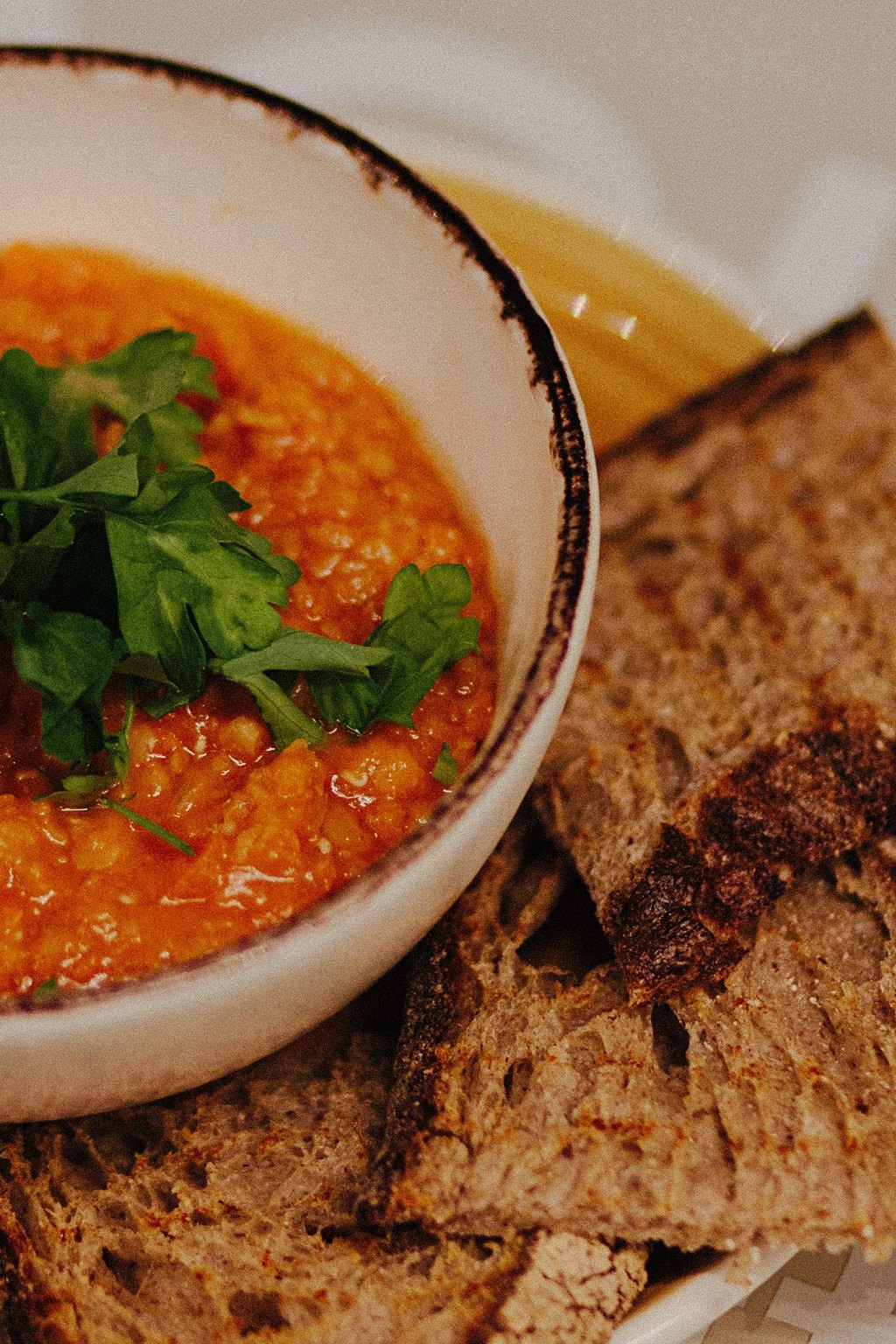 Close up of hearty lentil soup
