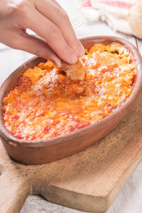 Close up of hot spinach artichoke dip