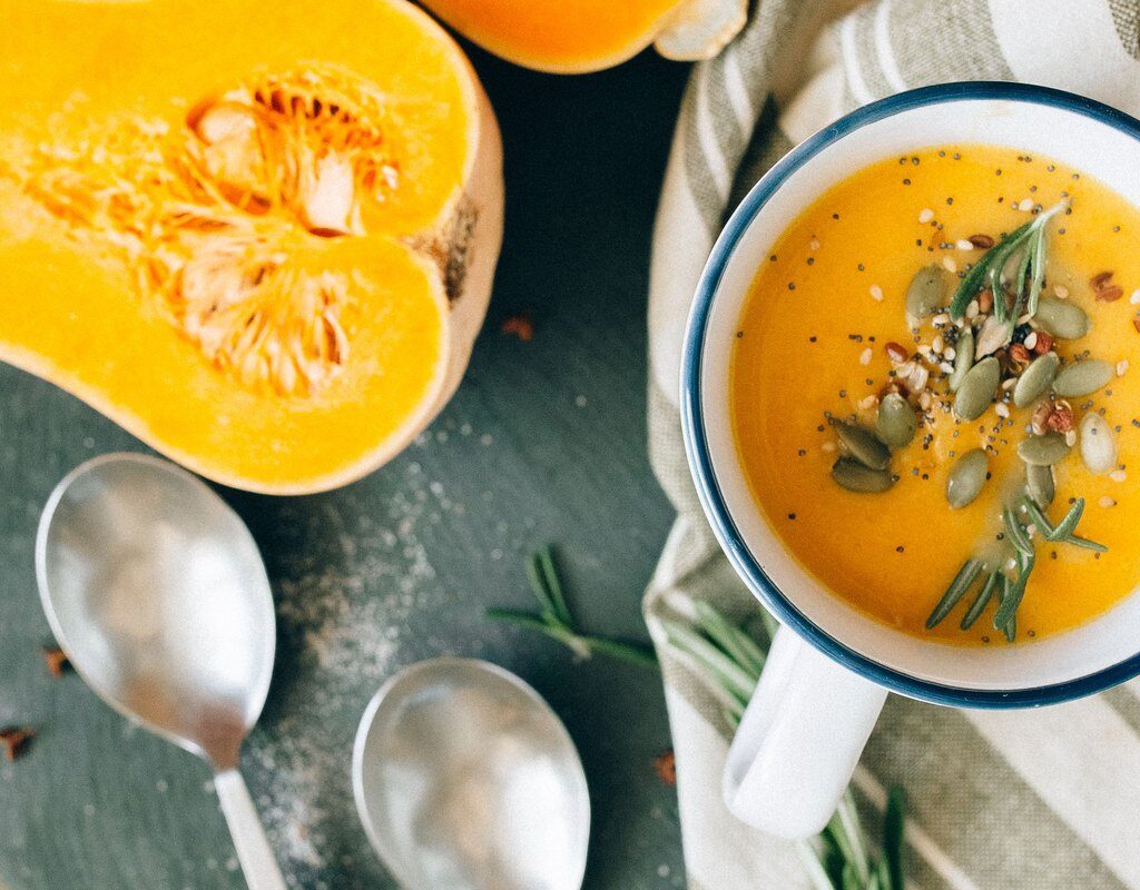 Close up of roasted butternut squash soup
