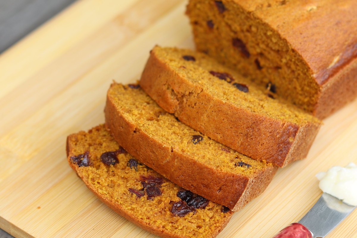 A serving of soft pumpkin bread