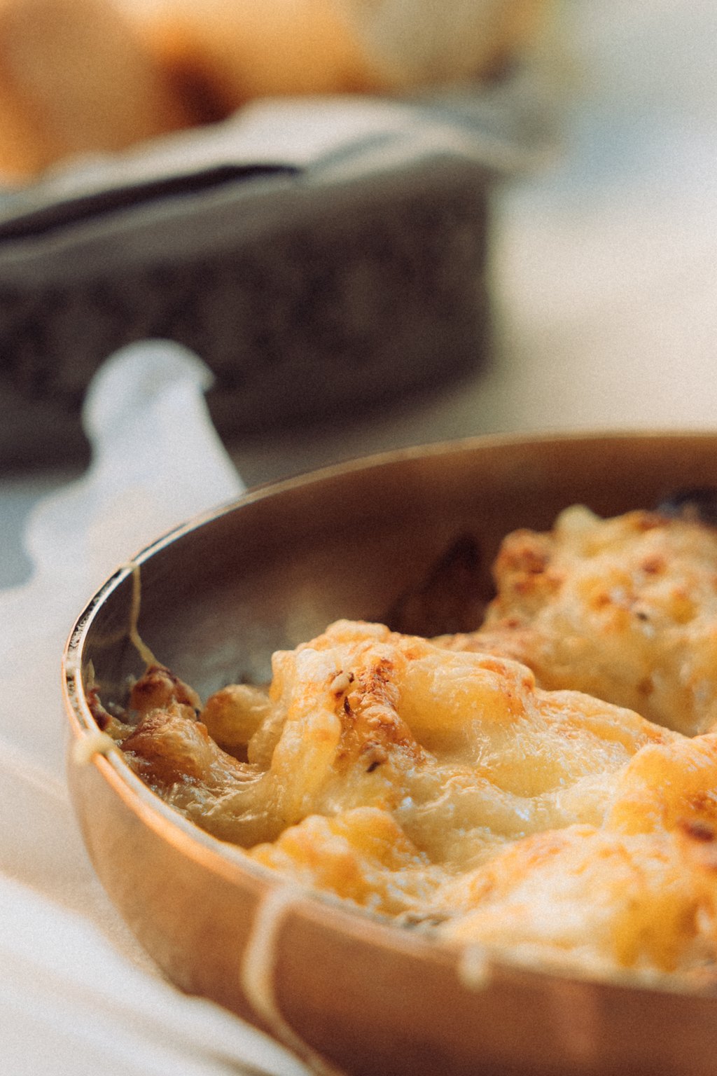 Close up of cheesy hash brown casserole