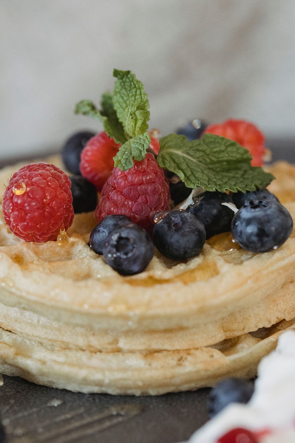 Close up of fluffy buttermilk waffles