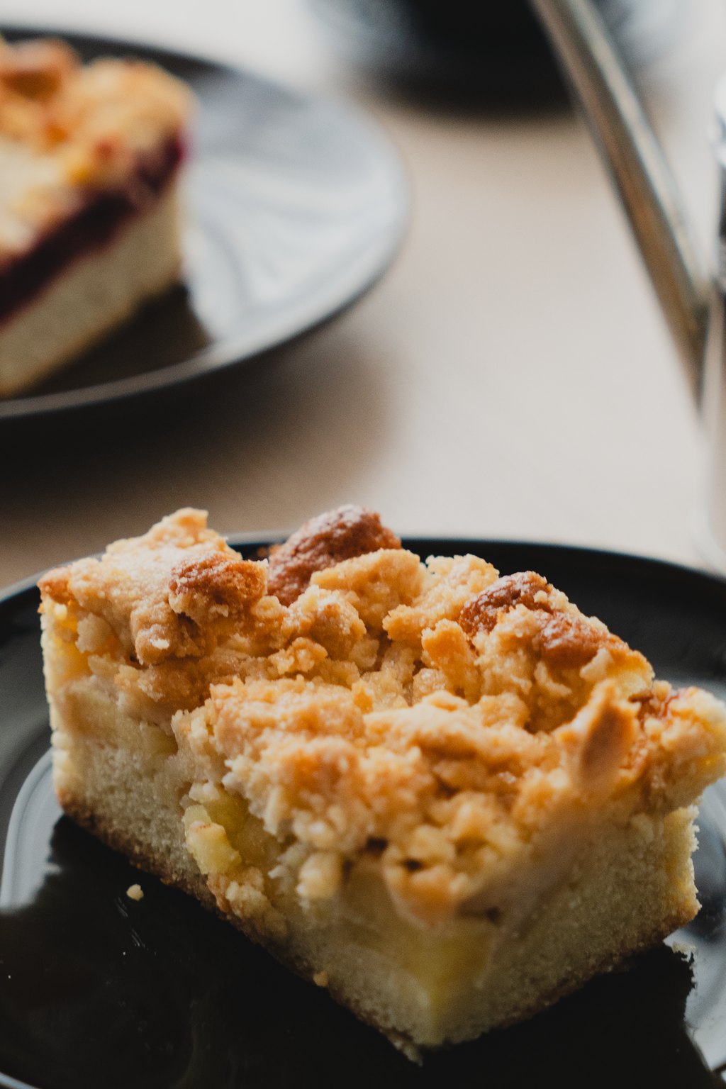 Close up of sour cream streusel coffee cake