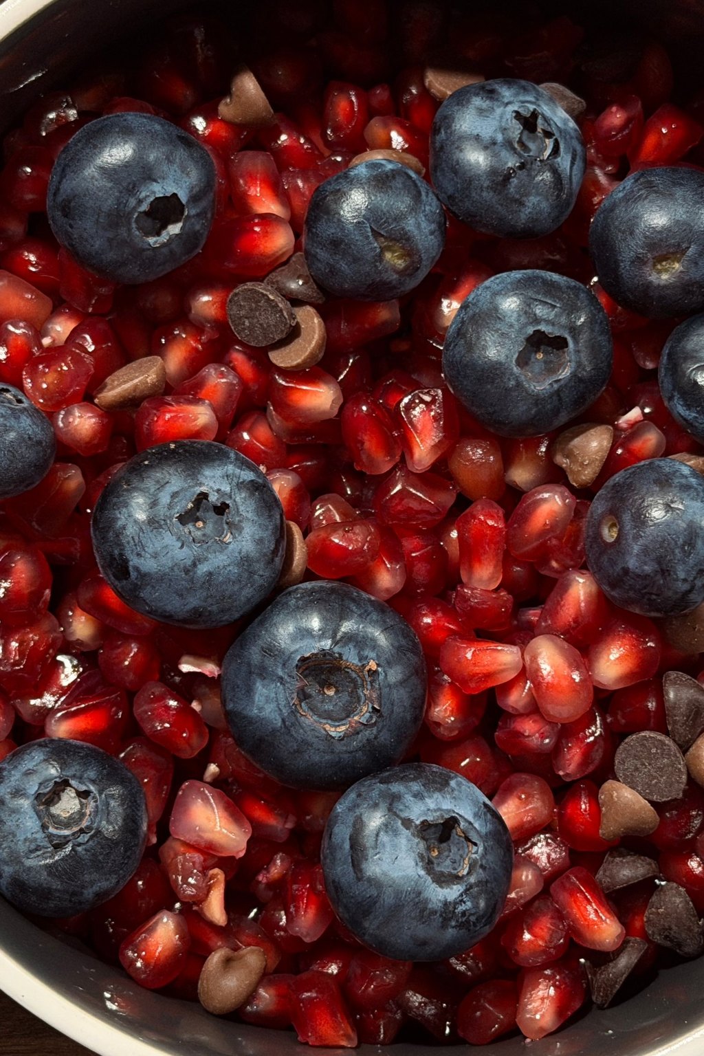 Close up of winter fruit salad with honey lime dressing
