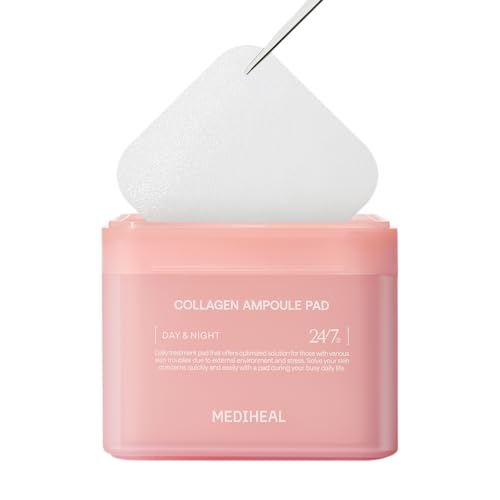 MEDIHEAL Toner Pads - Collagen Ampoule Toner Pad (100 count) with Ceramide - Skin Firming, Restore Elasticity, Deep Hydration - Tighten Wrinkles & Lines - Vegan Moisturizing Fabric, Korean Skin Care