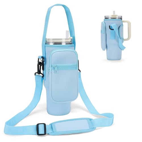 GOEWY Water Bottle Carrier Bag for Stanley 30 oz Tumbler with Phone Pocket Neoprene Water Bottle Holder with Shoulder & Handheld Strap Stanley Cup Accessories
