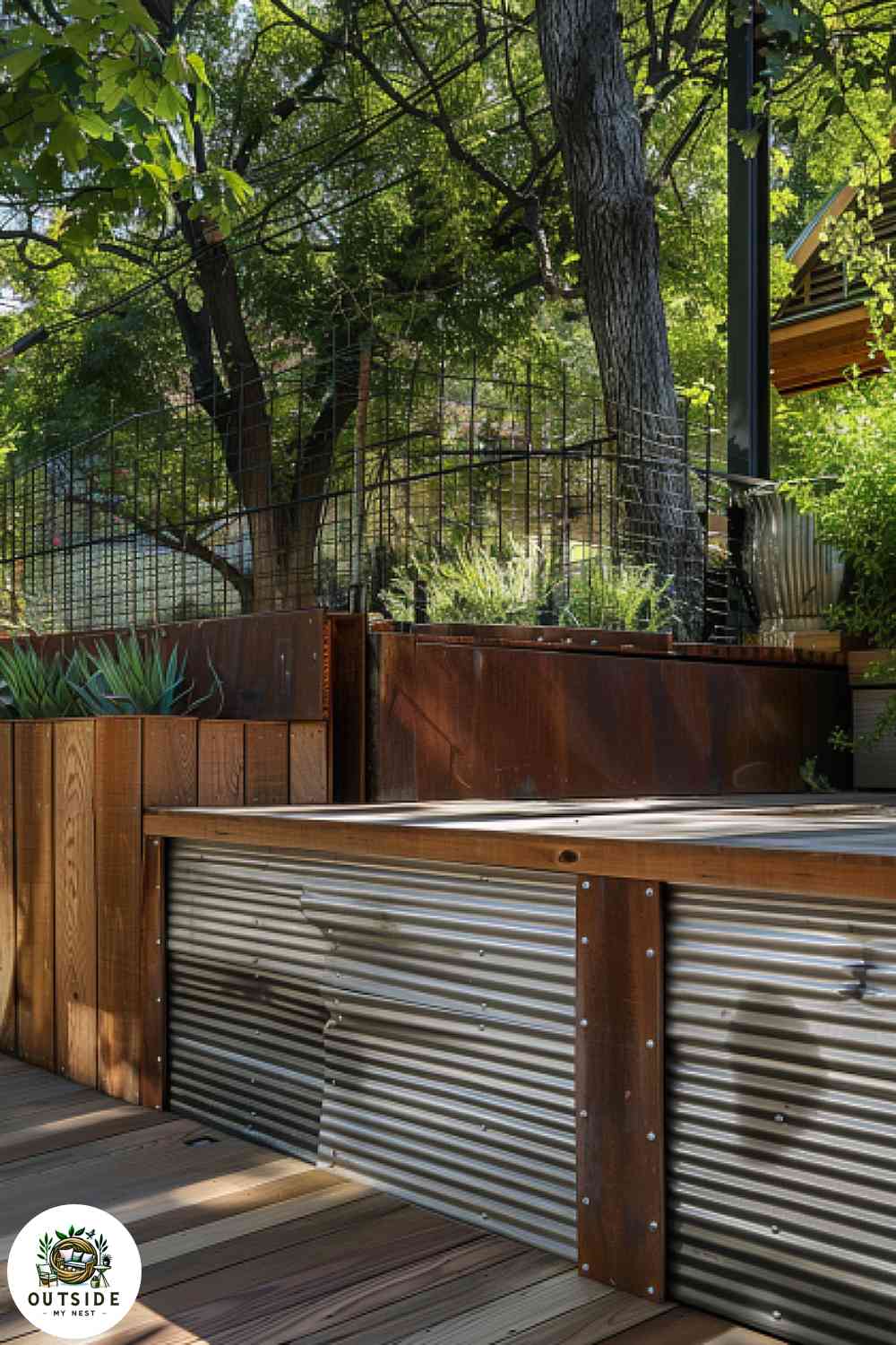 Mixed material privacy barrier on a deck