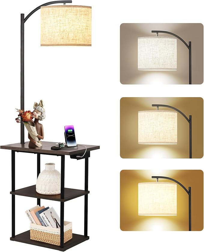 PESRAE Floor Lamp with Built-In Side Table