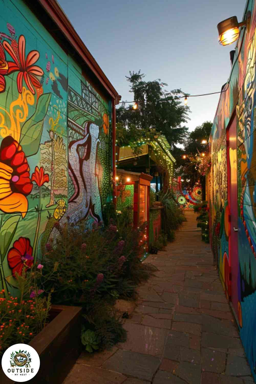 Artists’ alley inspiration walk with vibrant murals