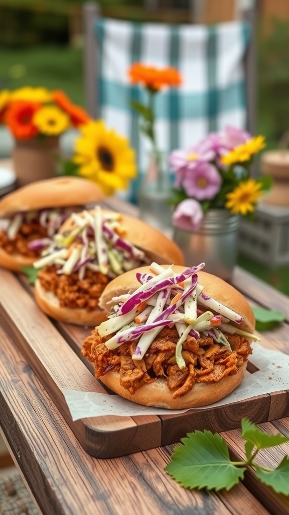 Delicious BBQ jackfruit sandwiches with slaw