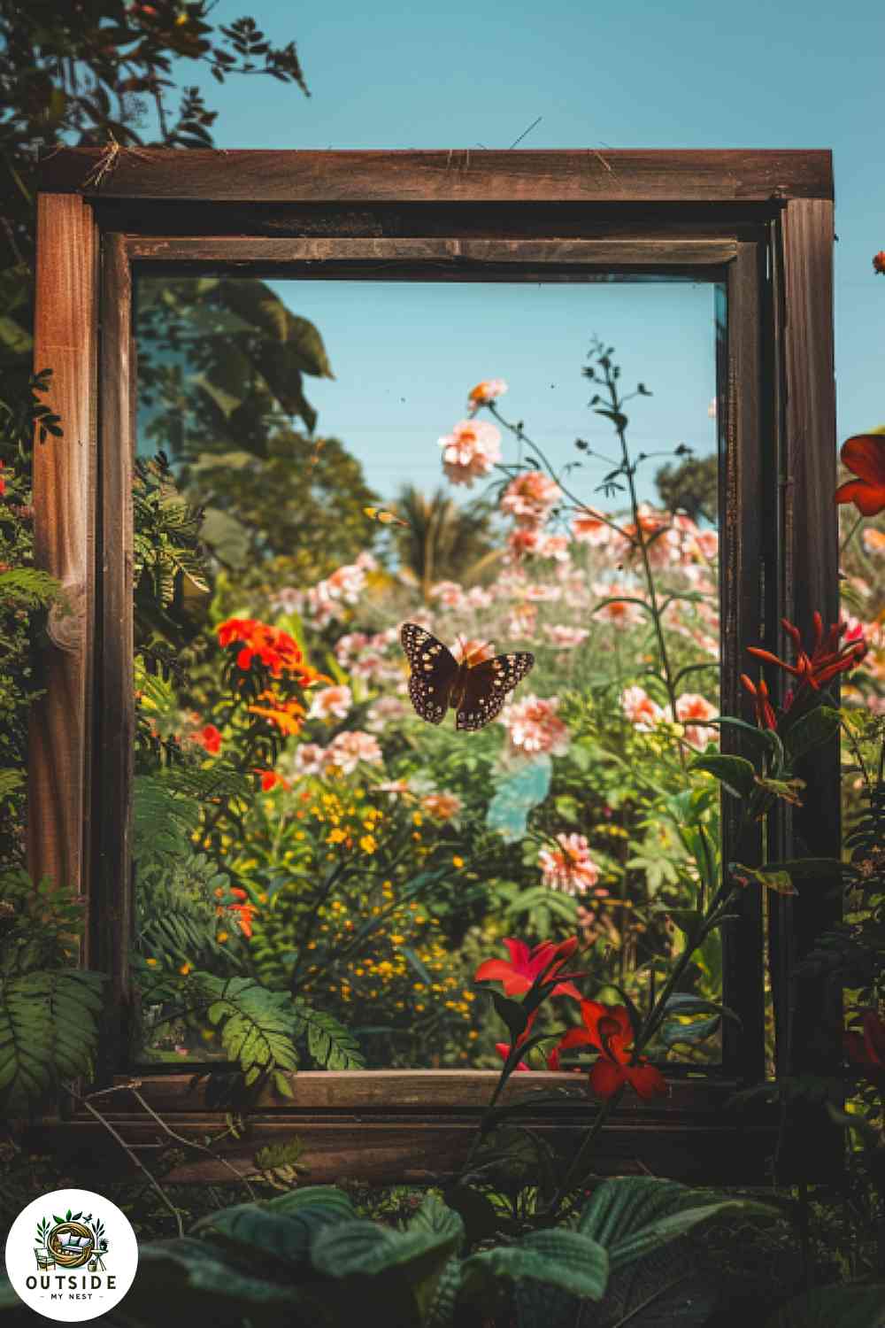 Butterfly garden on a patio wall