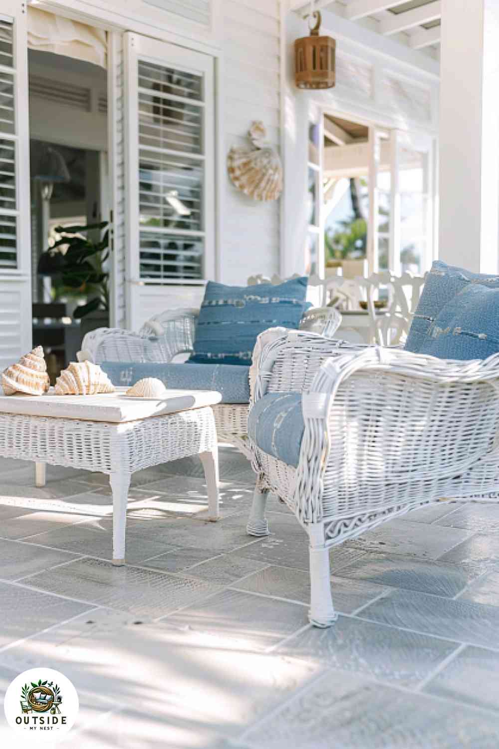 Coastal patio with light grey tiles