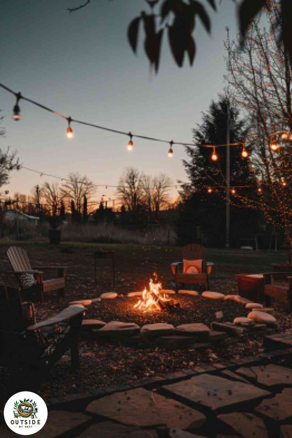 DIY fire pit area in a backyard makeover