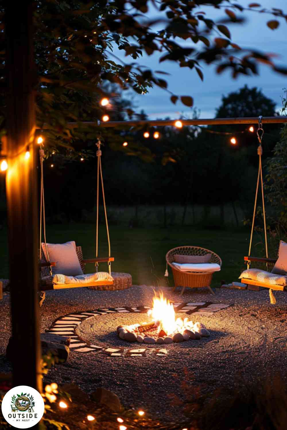 Fire pit with swing chairs