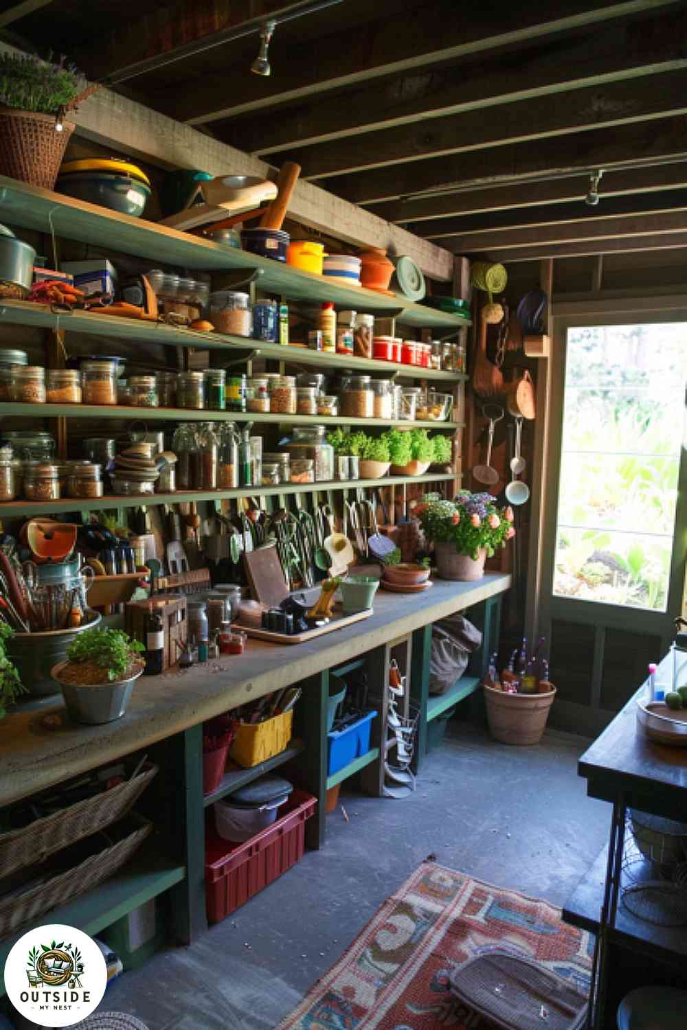 Gardener’s paradise garage with potting benches