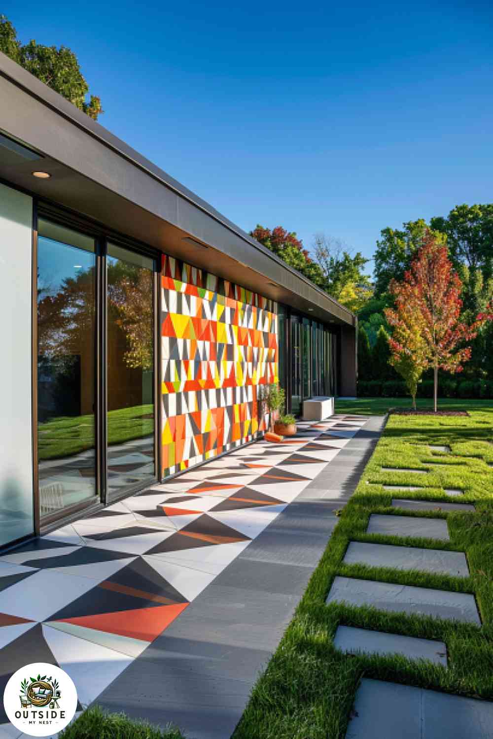 Geometric pattern tiles over grass