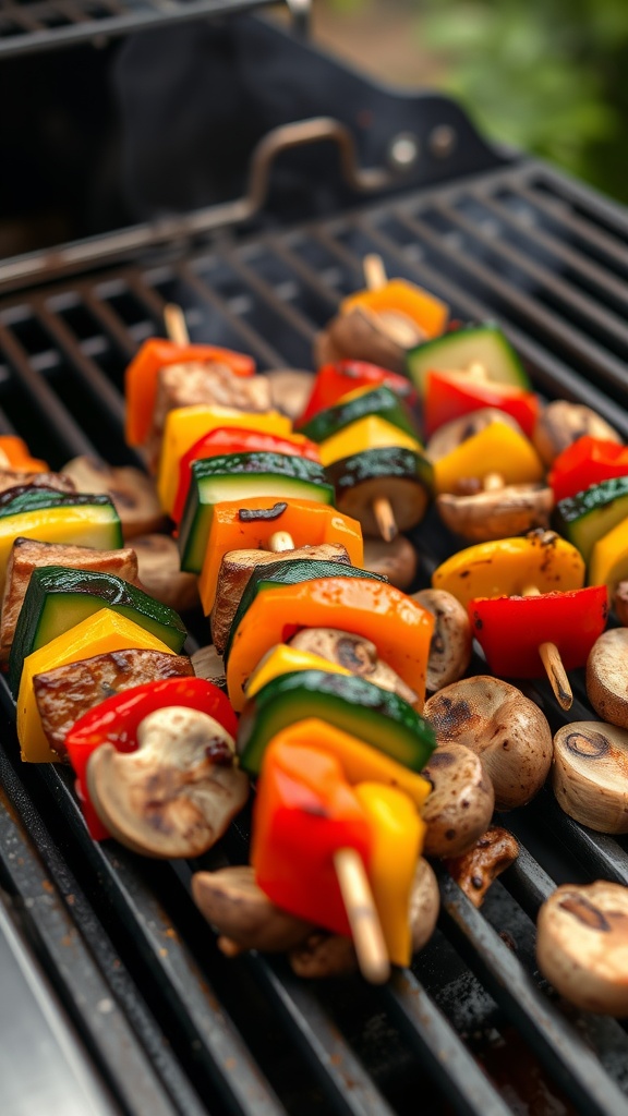 Grilled vegetable skewers on a BBQ grill